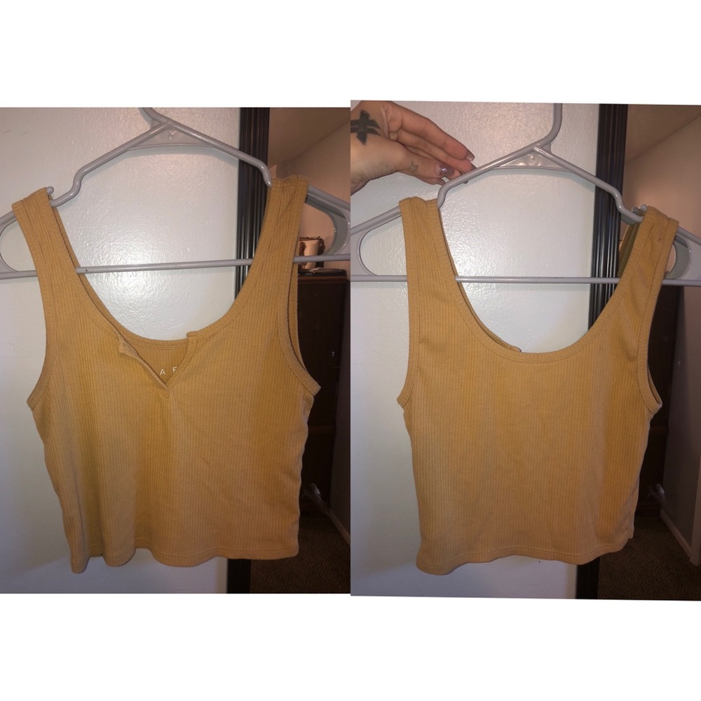 Tan v neck crop top.